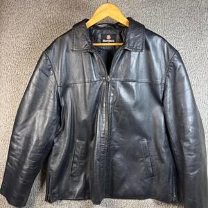 Black leather bomber jacket